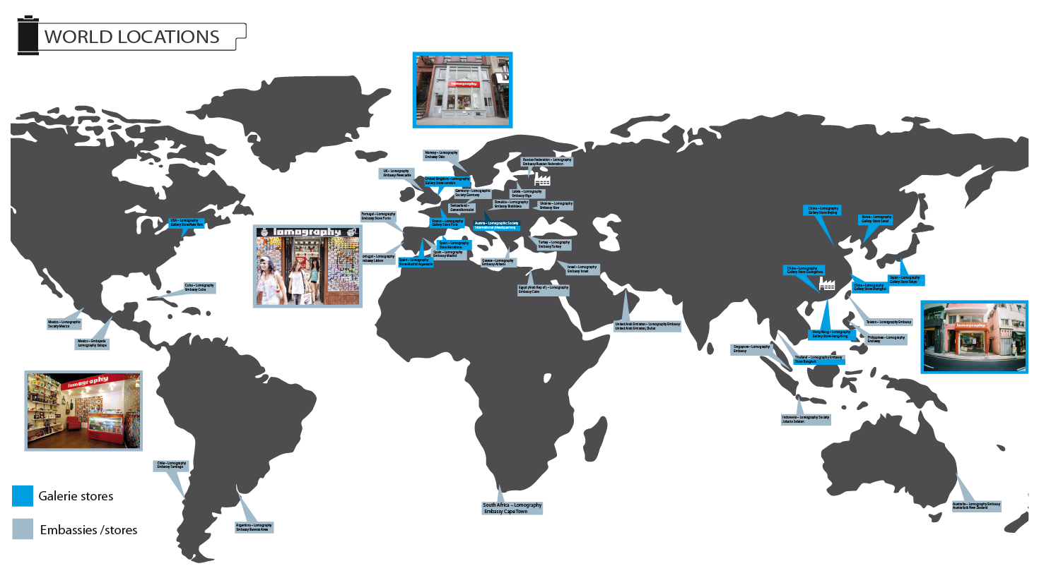Lomography Worldwide locations, distribution of retail stores