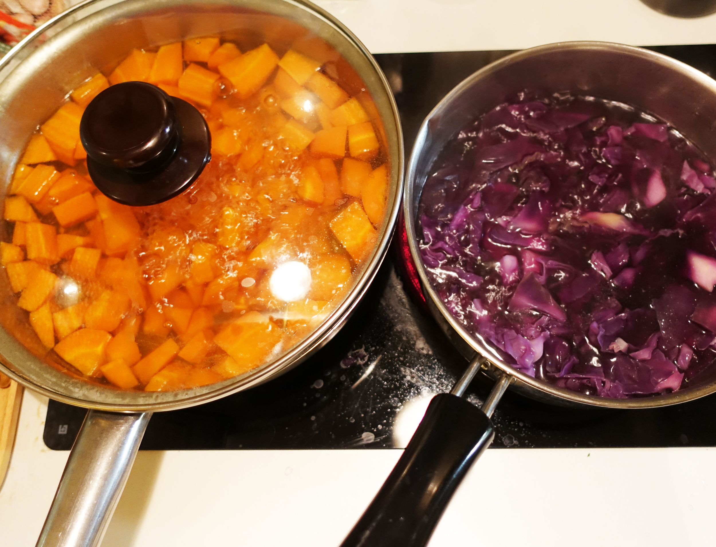 Cook the vegetables and extract color out of them