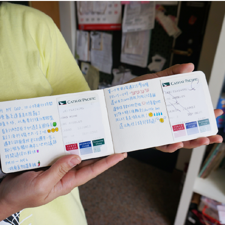 Every detailed interaction with Cathay Pacific is written down on this user's travel journal, such as story with the cabin crew and the feeling about it