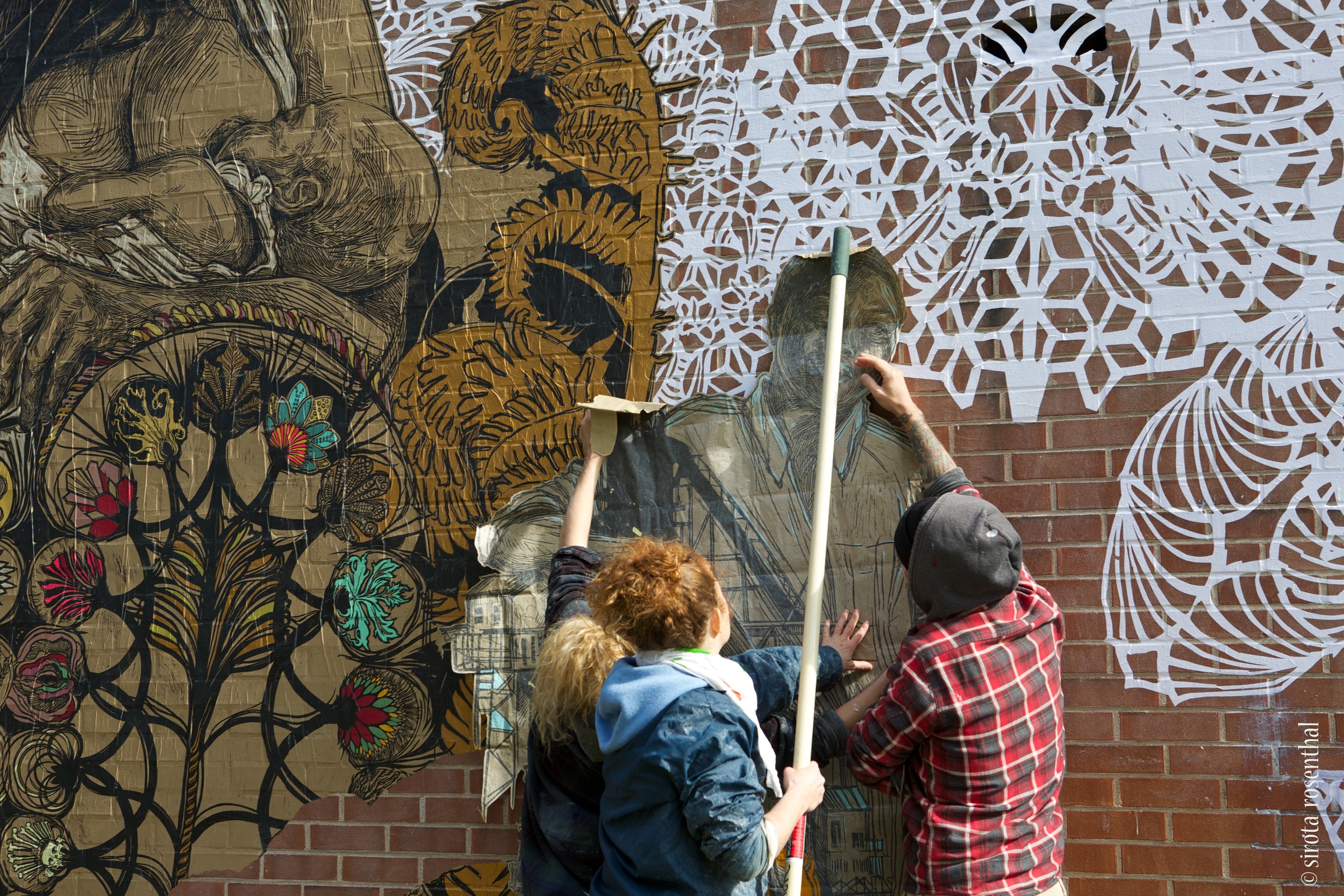 Artist Swoon working in New Haven