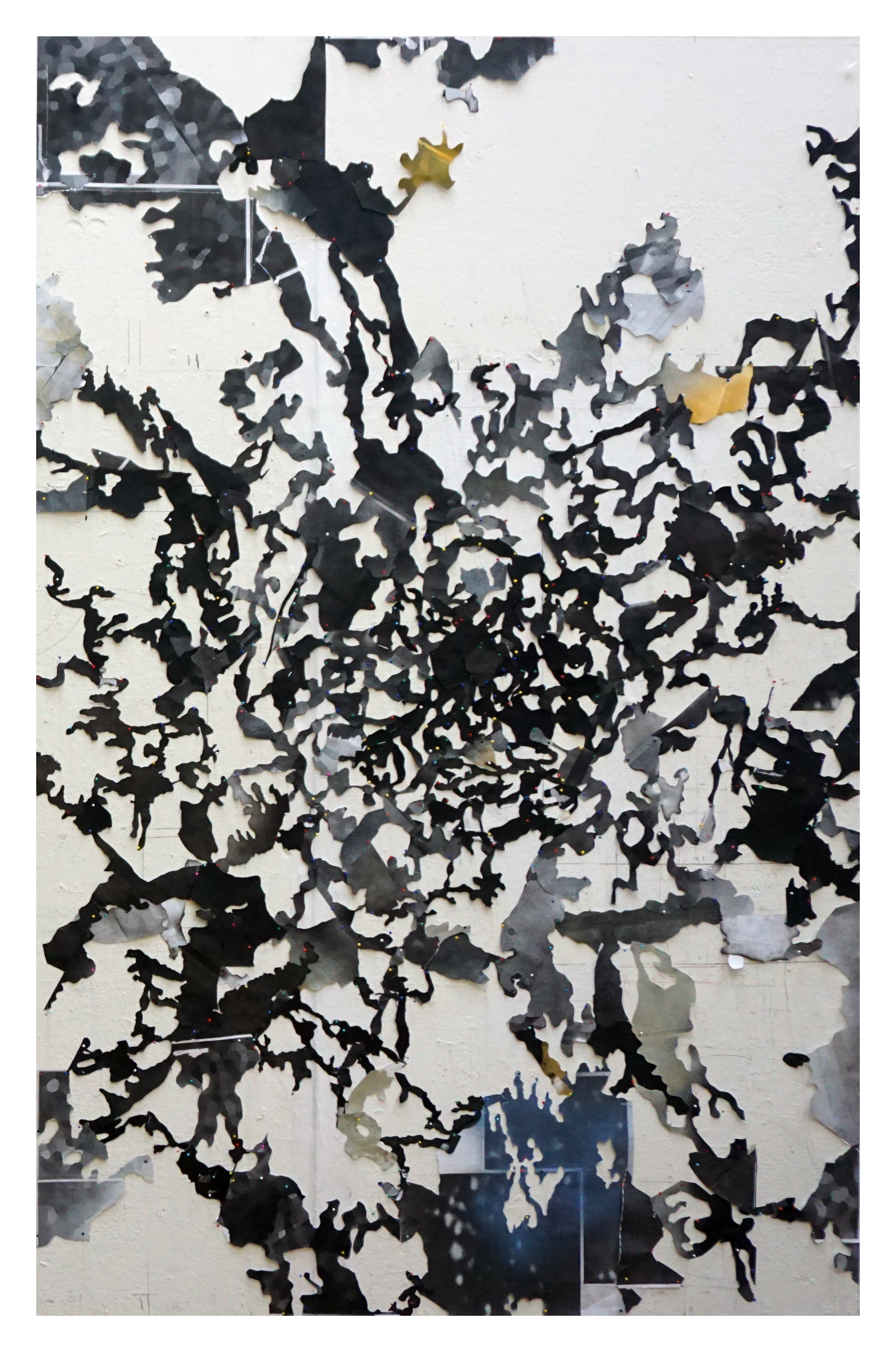   Stencil map 1  &nbsp;2016 paper, pins, paint 180 x 120 cm 