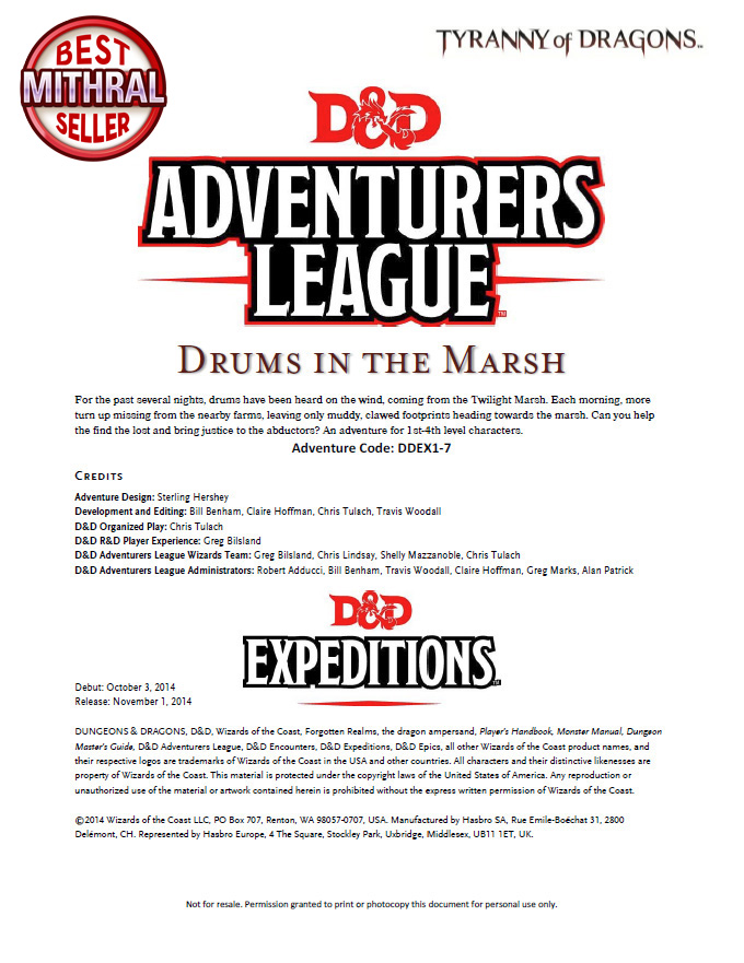 D&amp;D Adventurers League Drums in the Marsh DDEX1-7