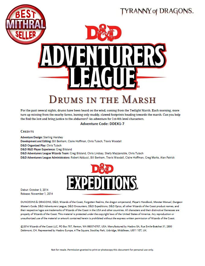 D&D AL Drums in the Marsh DDEX1-7