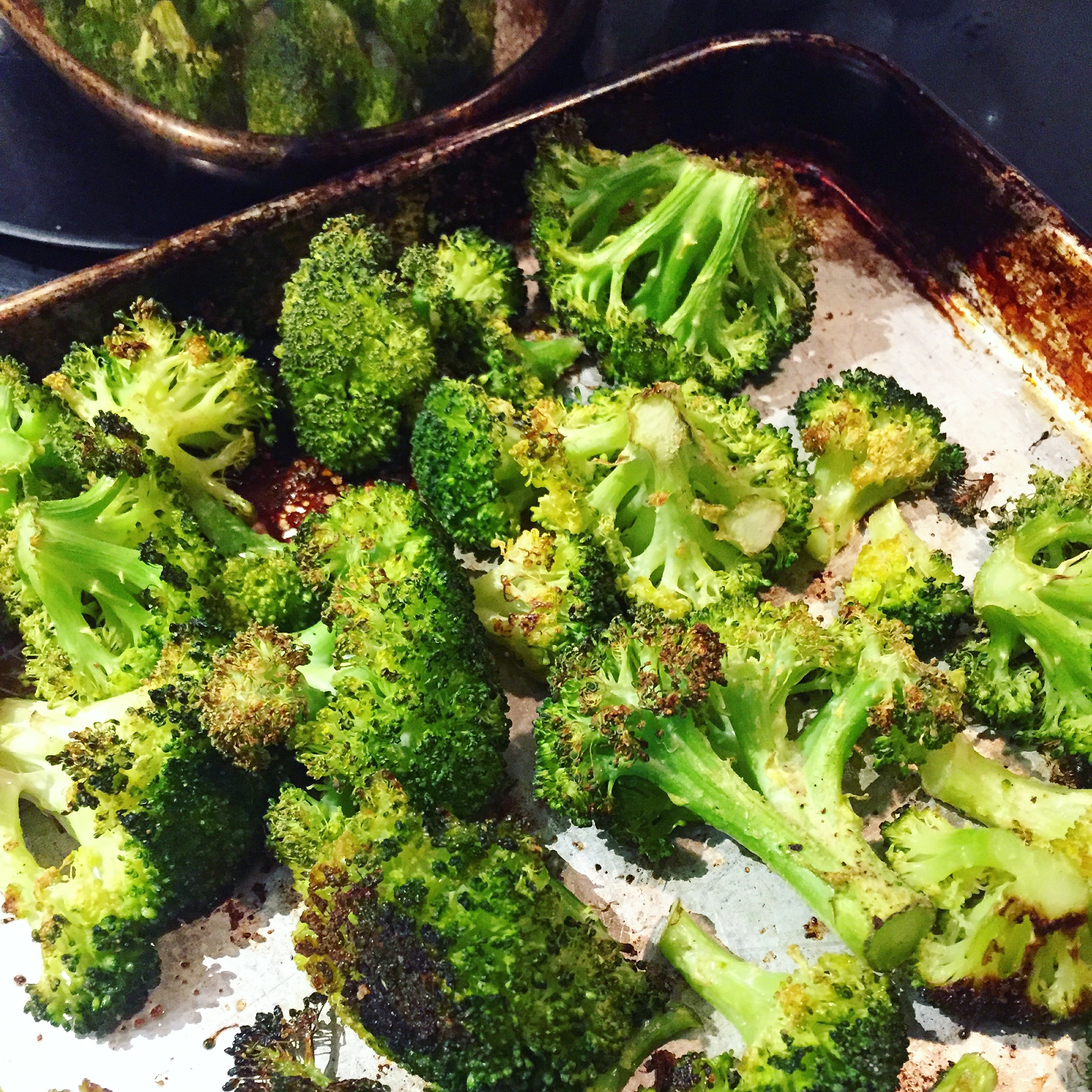 Roasted broccoli. Coat lightly with olive oil and roast at 400F for 20 minutes or until crispy.
