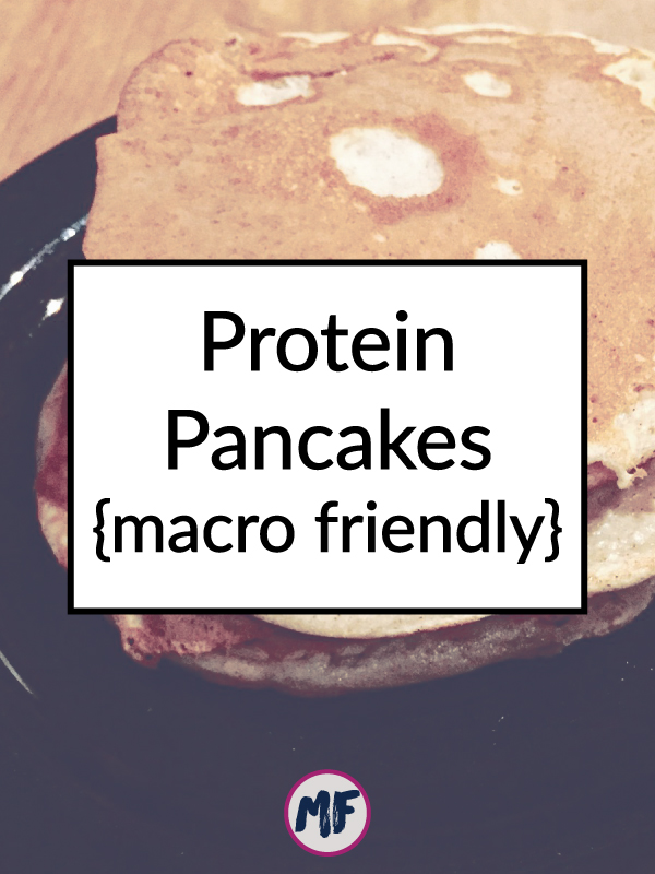 Macro Friendly Protein Pancakes - high protein, low-carb, grain-free, and gluten-free. These pancakes are so tasty you'll hardly even know that they're good for you. They also won't blow your whole carb budget for the day! Click for the recipe. 