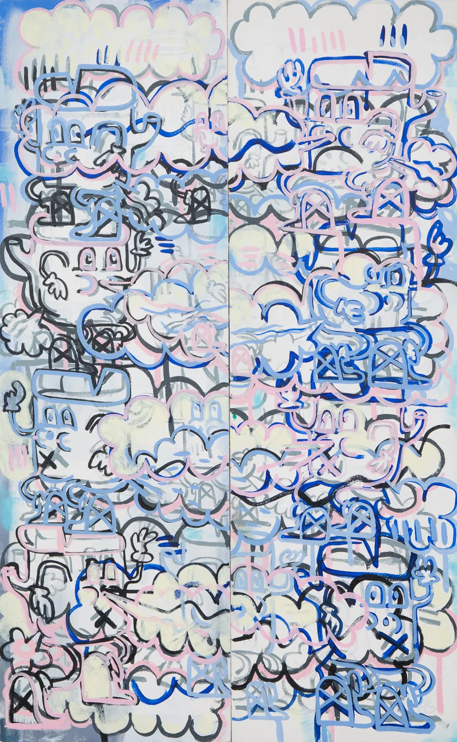  "A Real Dust-Up." 2014-15. Acrylic on Canvas (two panels). 45" x 28" 