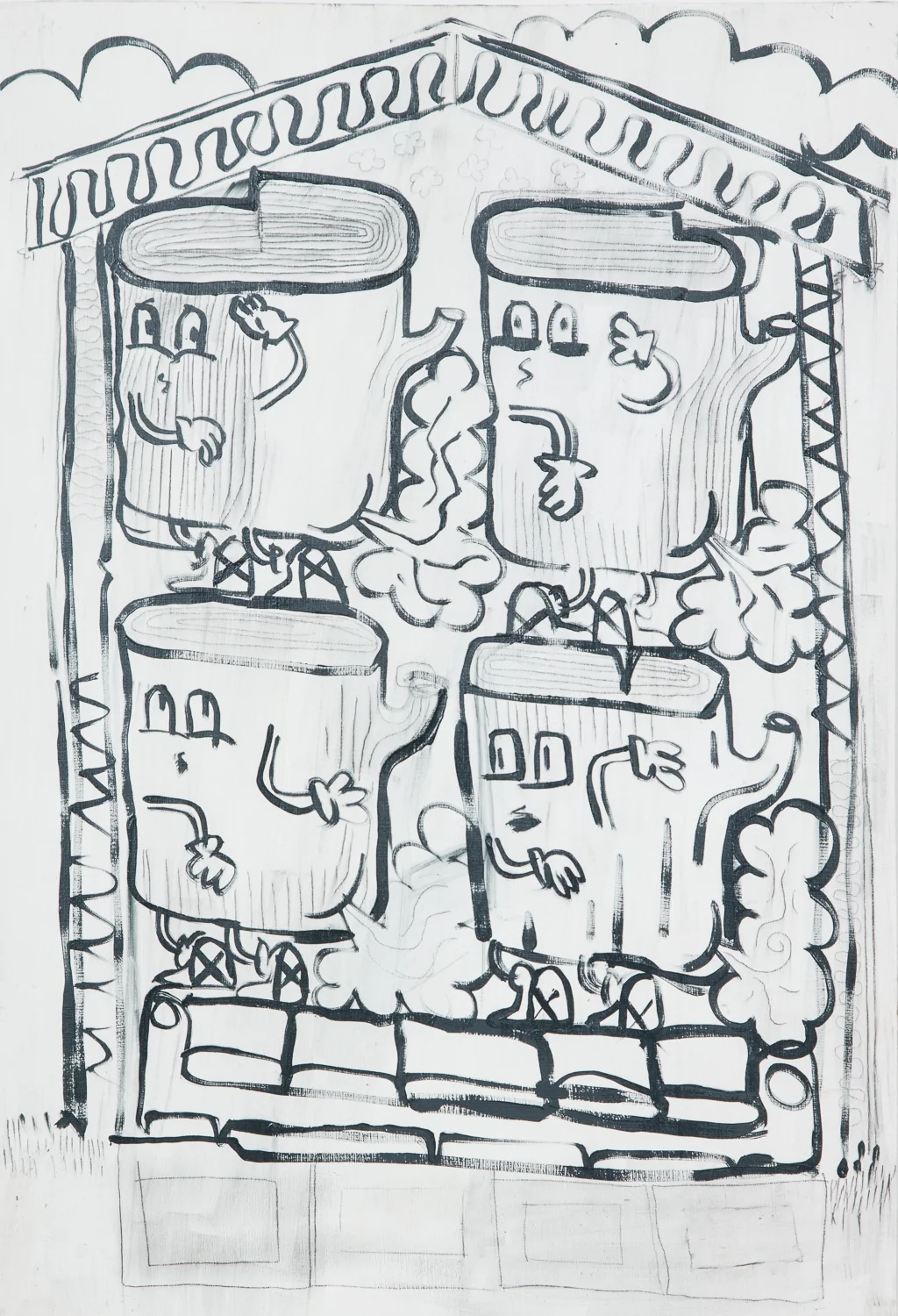  "Crowded House." 2014. Acrylic on Board. 17-1/2 x 12-1/2." 