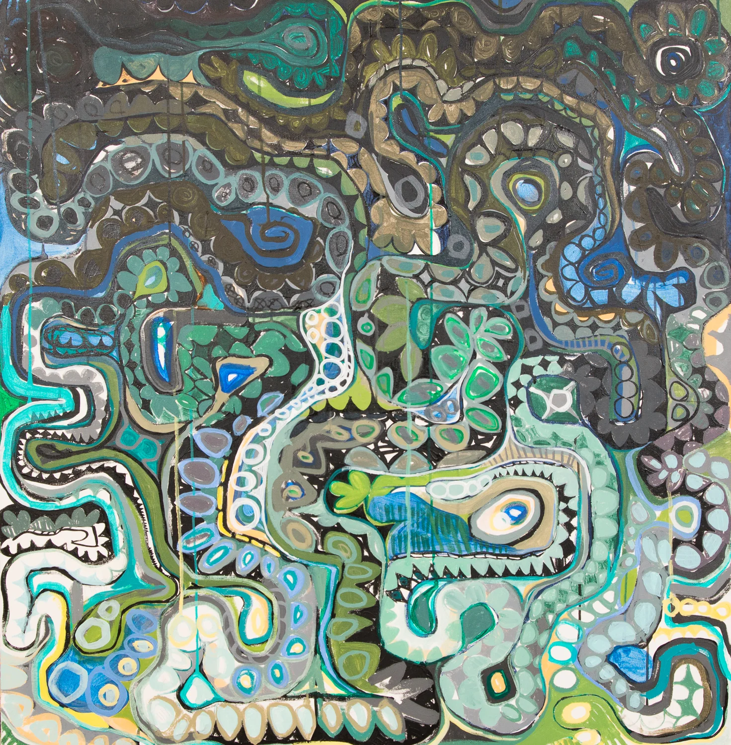  "I Really, REALLY Want to Call This One 'Snakes on a Plane.'" 2010-11. Acrylic on Canvas. 46" x 45." 