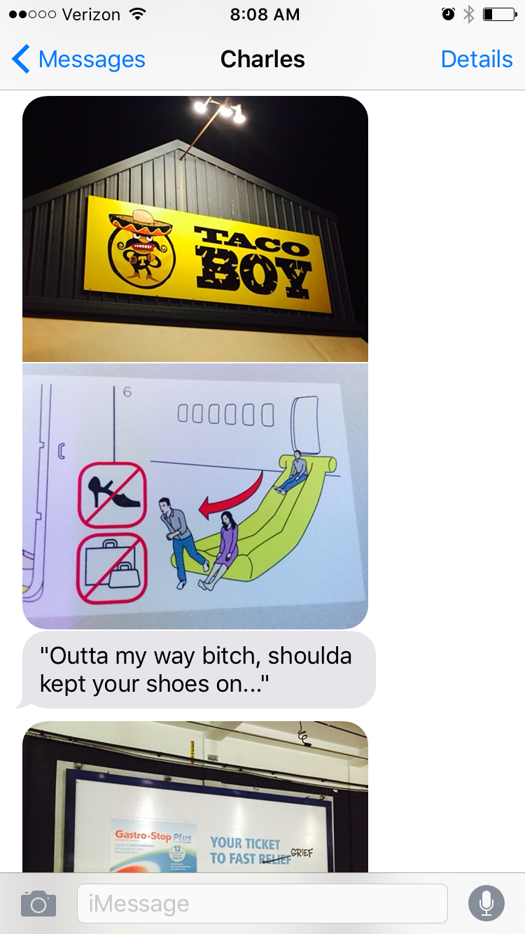 Screen shot from a text from Charles in Australia.