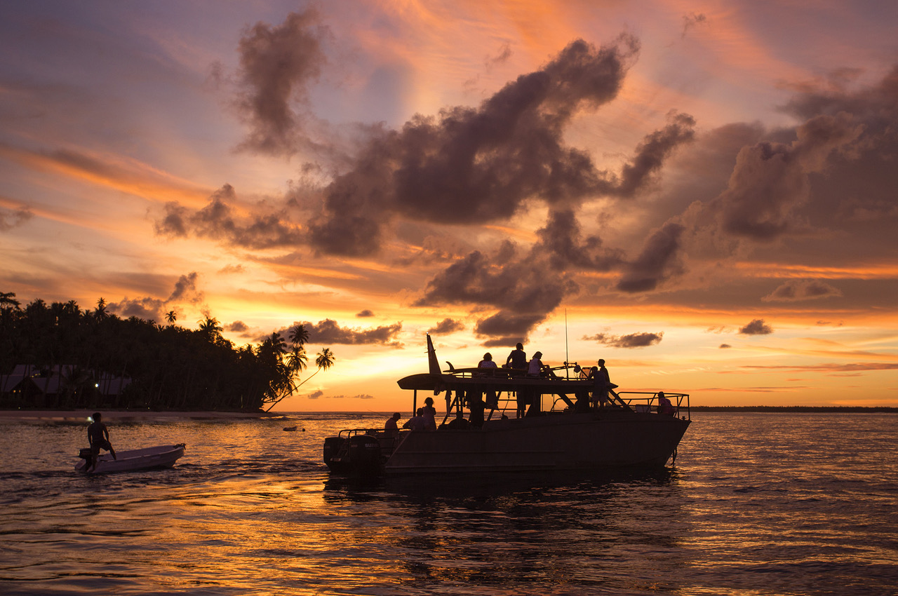 Sunset cruises with acoustic guitar jams and cold beverages after a long day at Pinnacles on Telo- photo Andrew Shield