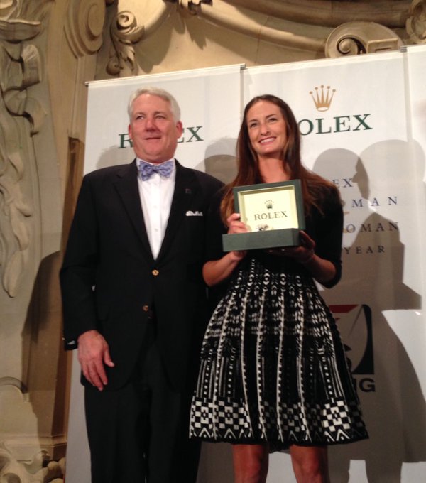 Annie Haeger receiving the US Sailing Rolex Yachtswoman of the Year Award.