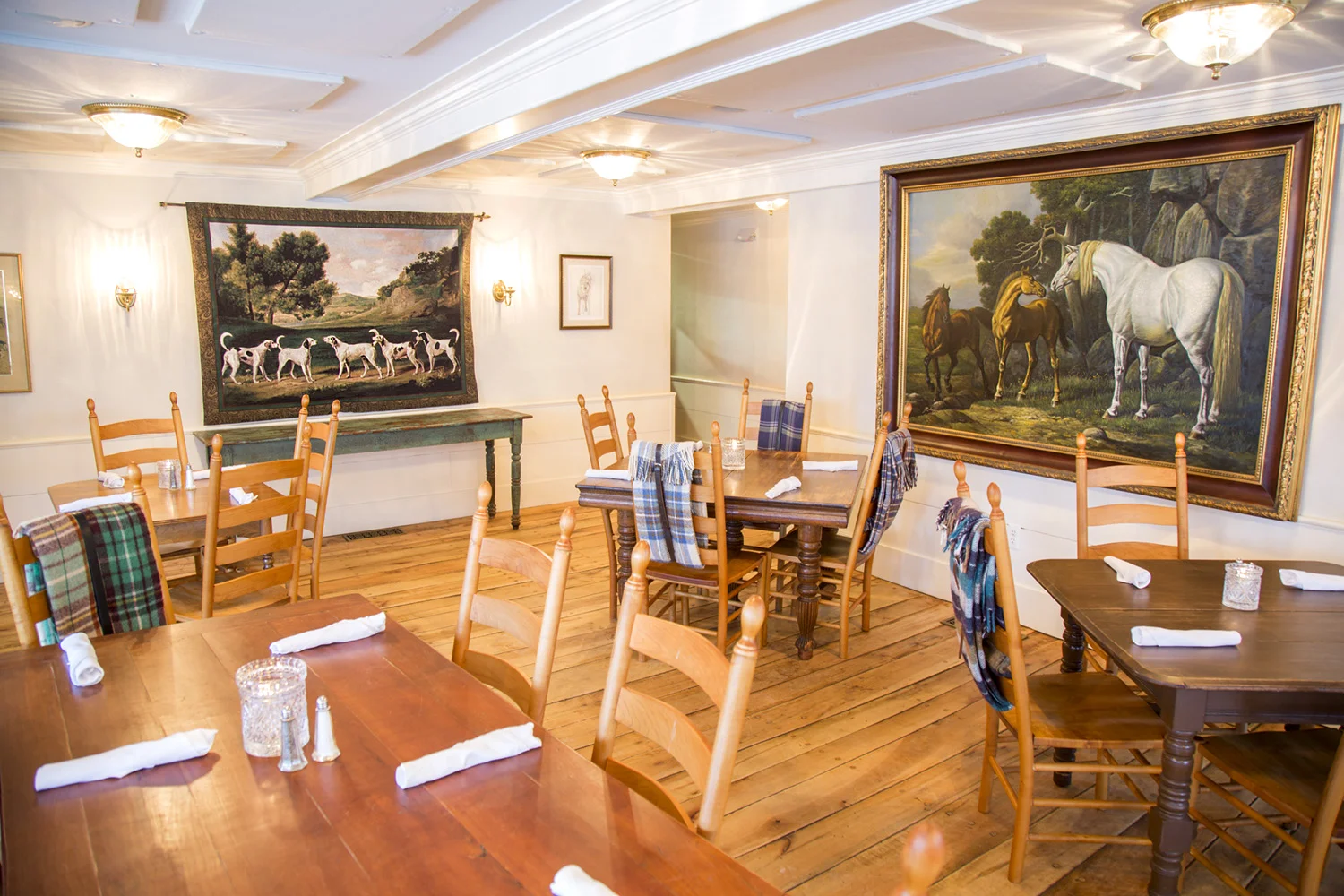 Dining Room The dining room was the first floor of the original 1848 structure, which first served as a country General Store and has over the years been a dance hall, inn and most likely a stop on the underground railroad. The inn used to serve breakfast to equestrian fox hunters during the Great Depression of the 1920s. Take notice of the windows - most of them are original from 1848!
