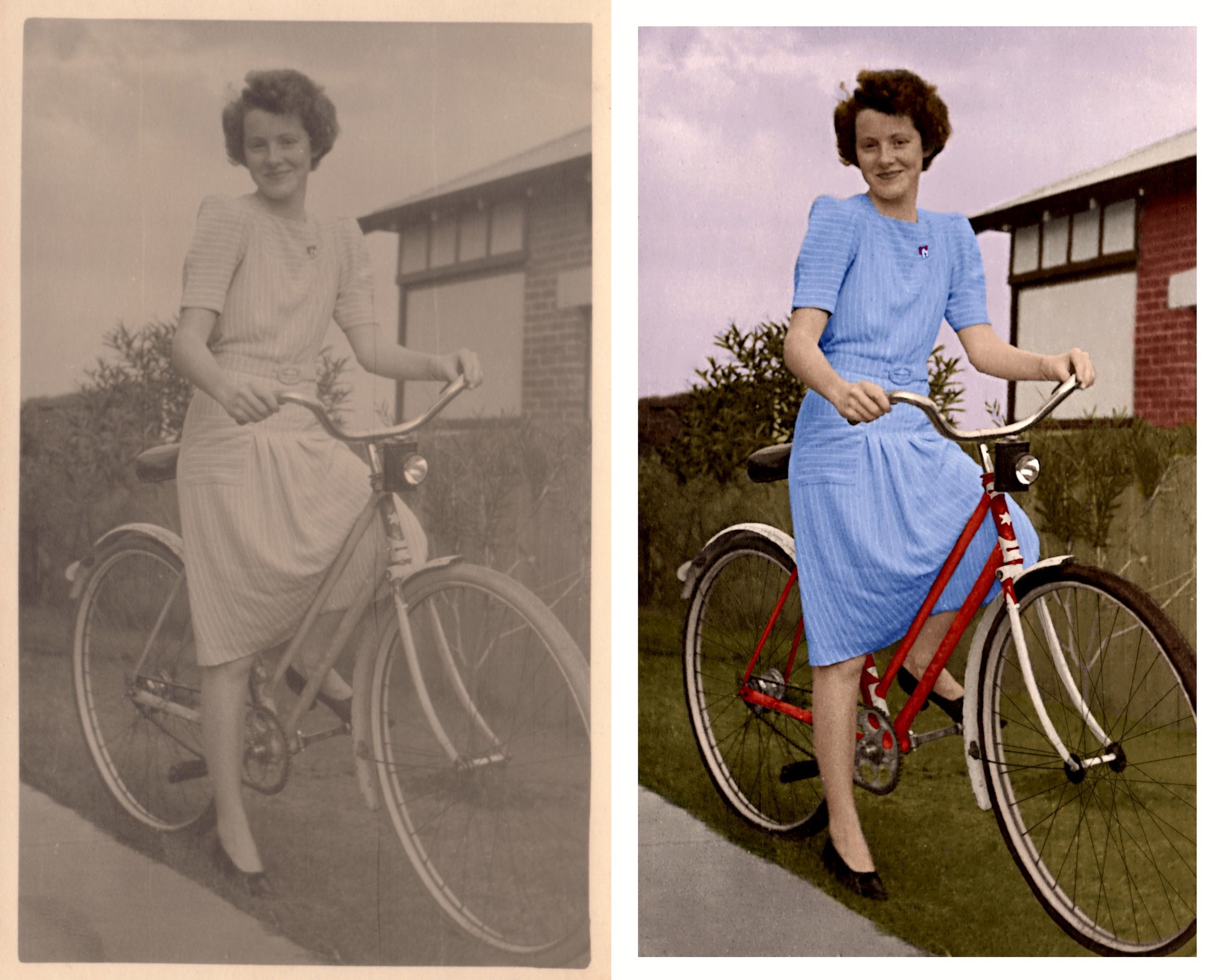 Antique Photo .. Woman Posing with Bicycle Studio Photo .. Photo Print 5x7 