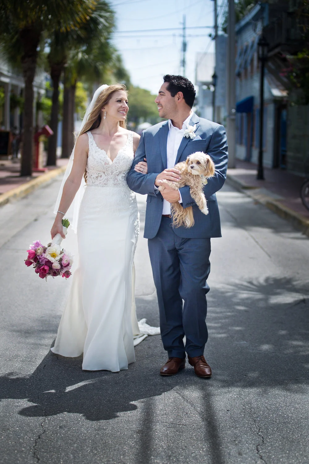 Bride and Groom walk down Petronia St in Bahama Village Key West