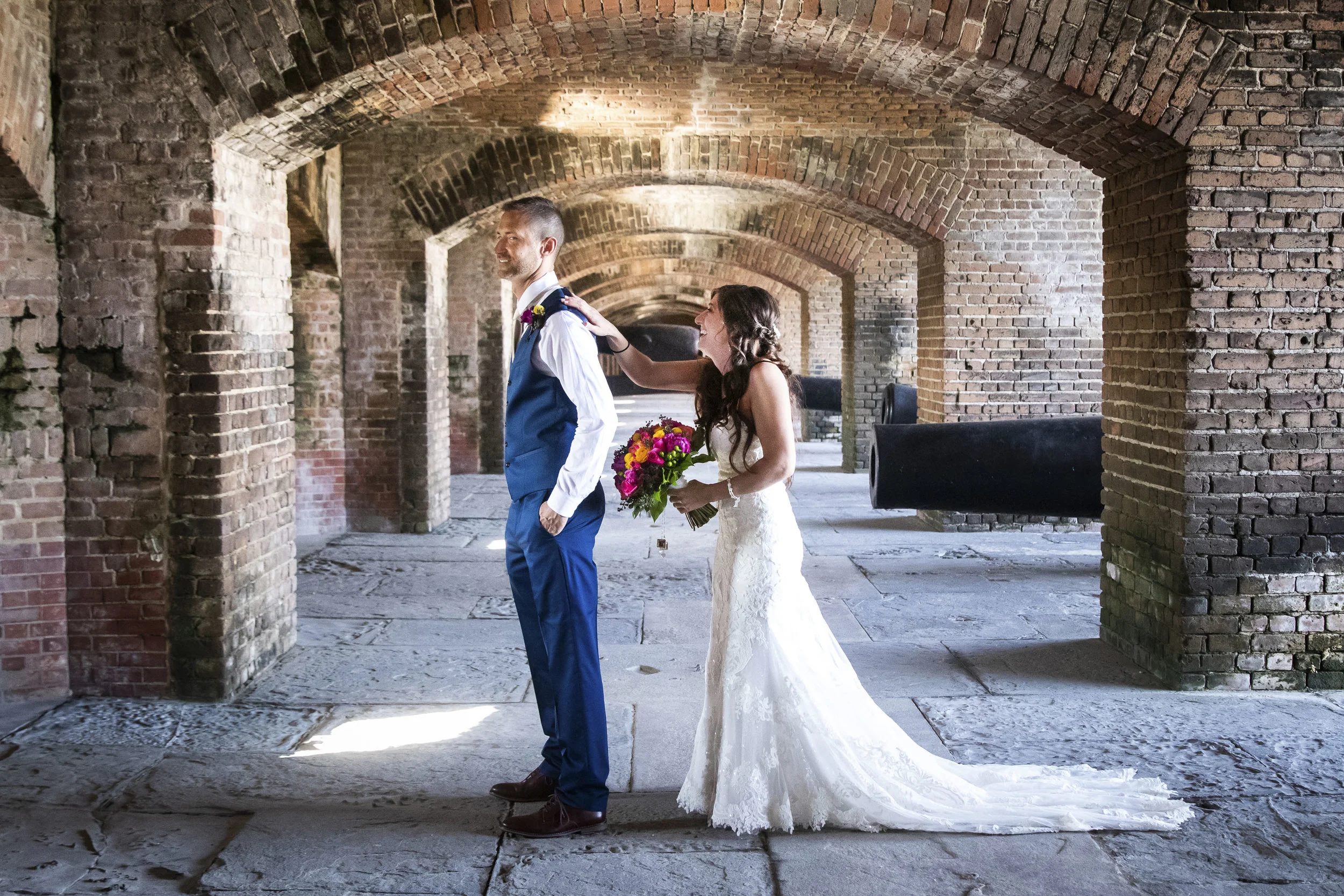 First Look during Key West wedding at Fort Zach