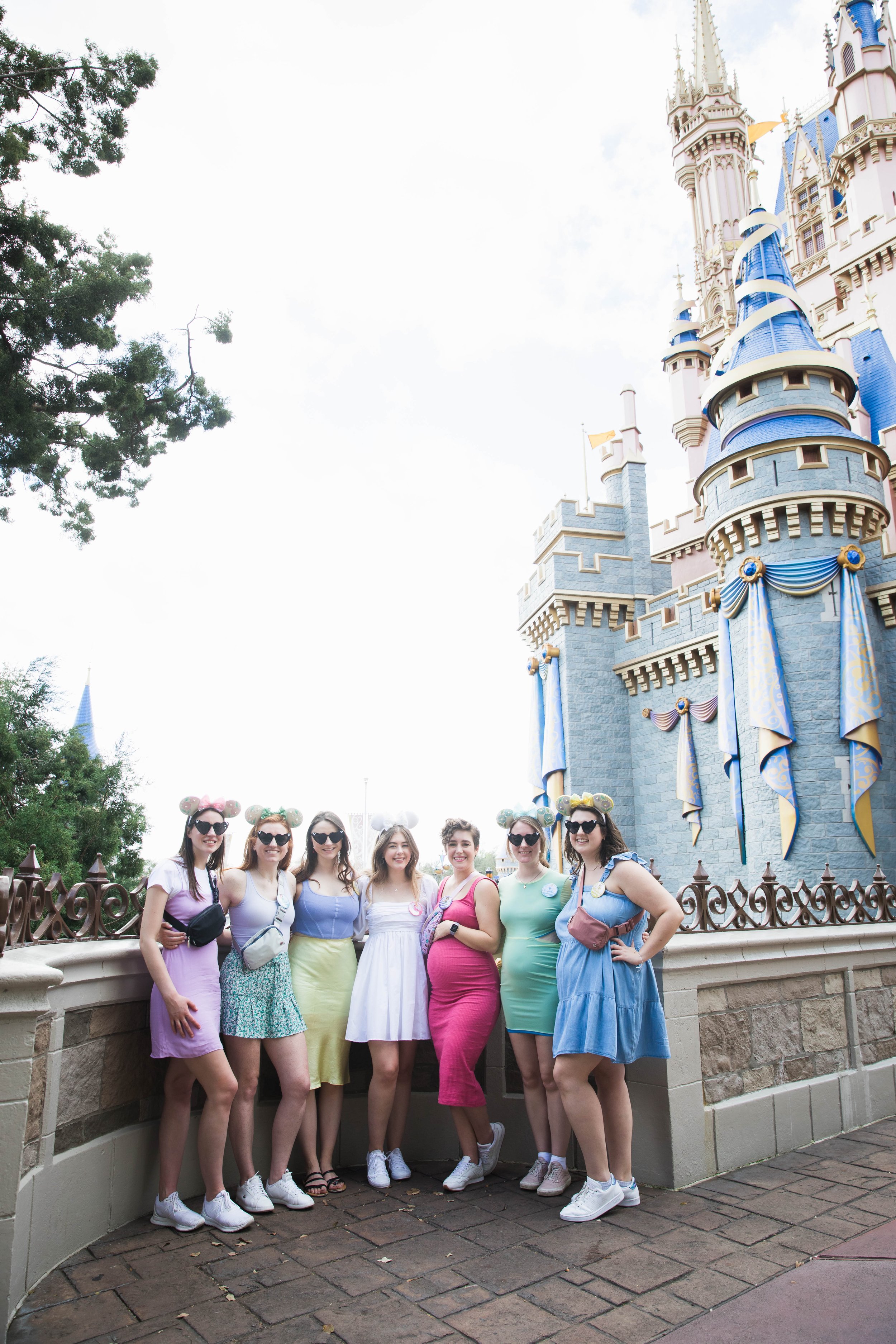 Bachelorettes in front of Cinderella Castle at the Magic Kingdom.