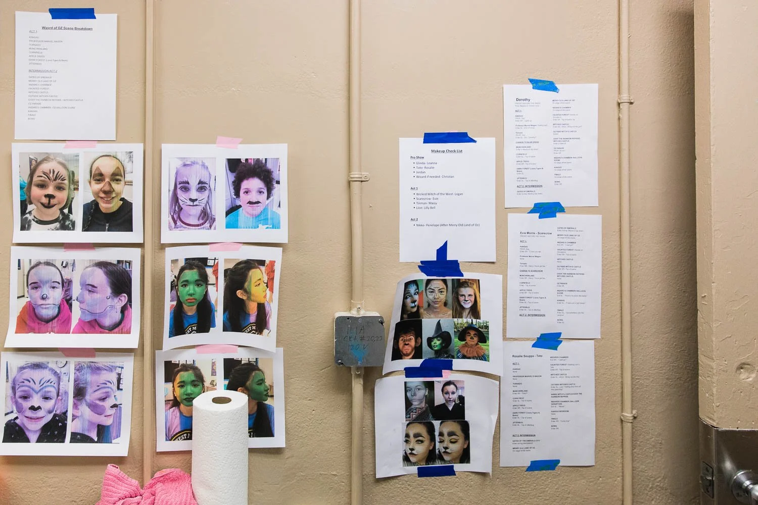 Reference photos for character face paint backstage of Wizard of Oz.