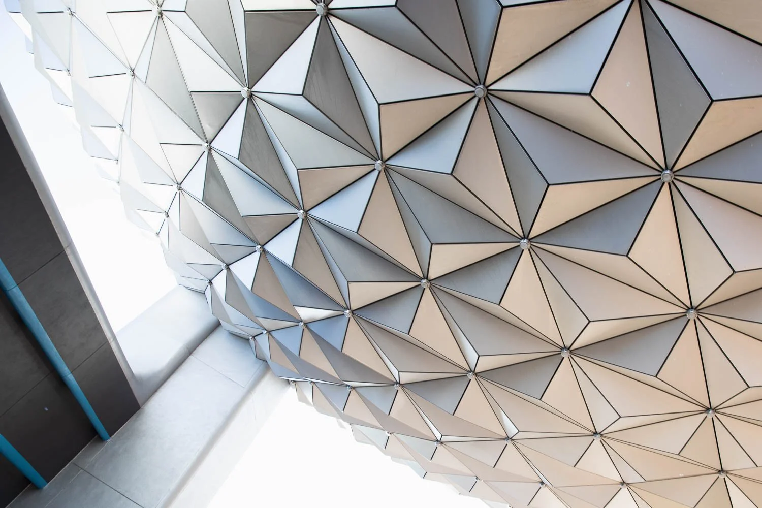 View of Spaceship Earth from underneath the sphere.