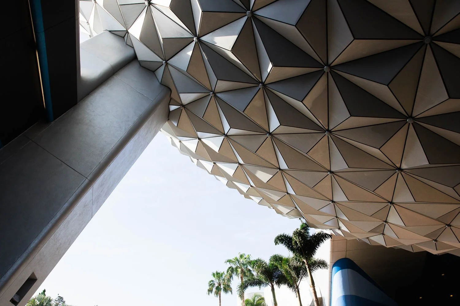 Up close view of the geodesic sphere at Epcot.