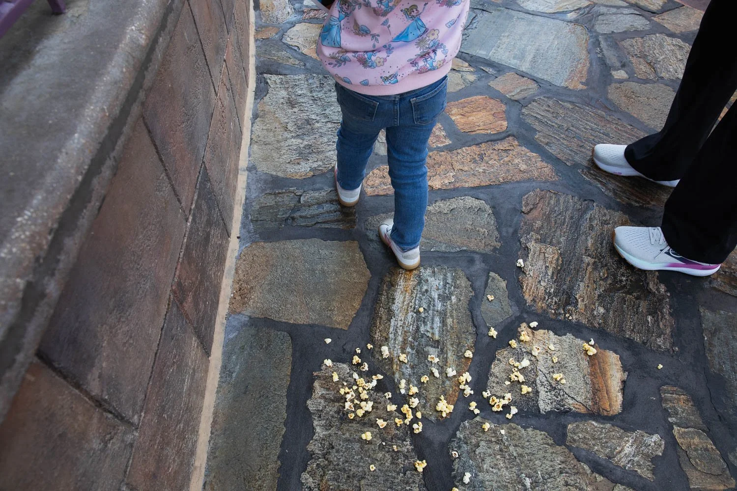 Kid drops popcorn at the Magic Kingdom.