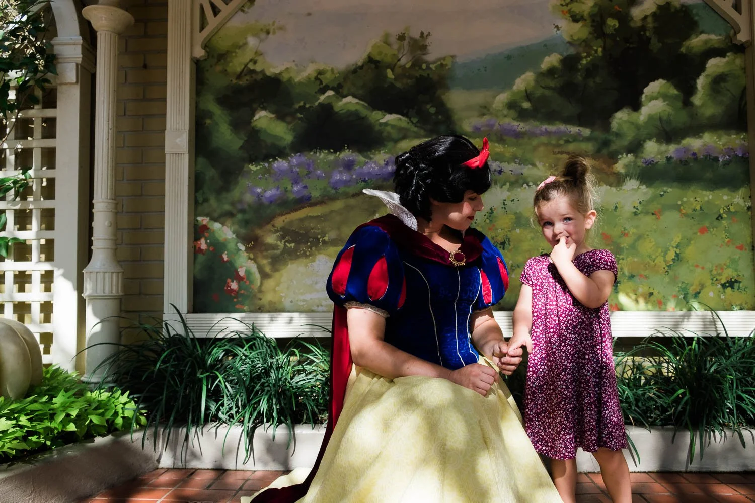 Shy three year old meets Snow White at the Magic Kingdom.