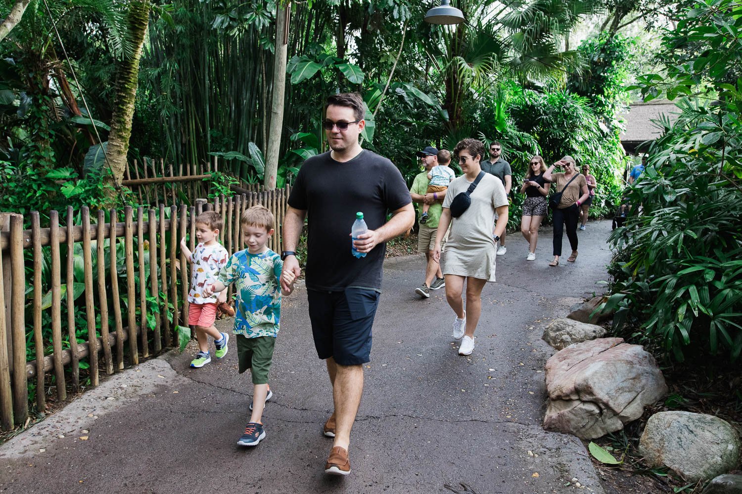Family walks the Pangani Forrest exploration trail at the Animal Kingdom.