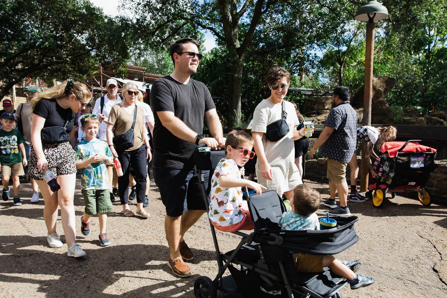 Family walks around Dinoland, USA at the Animal Kingdom.
