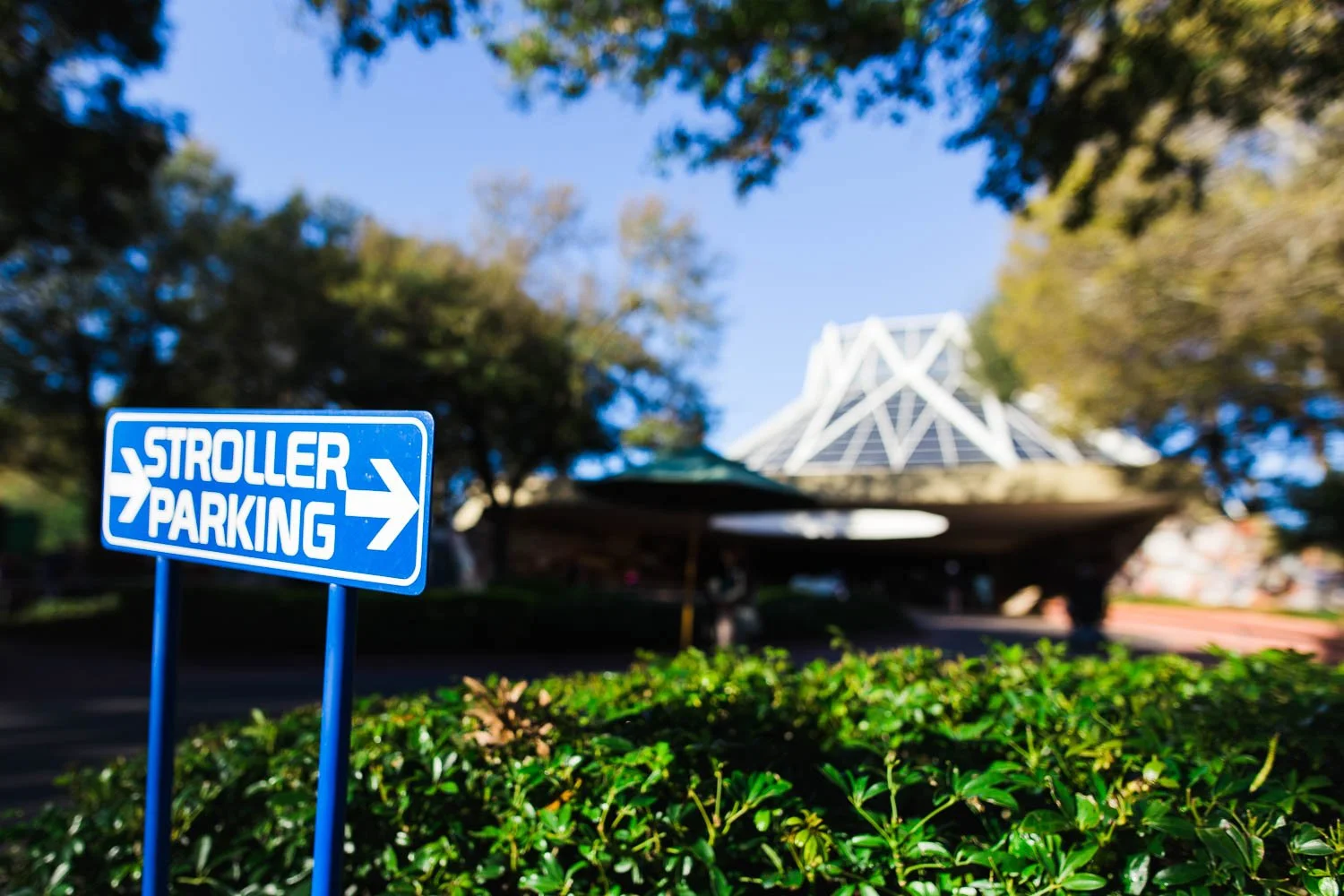 Stroller parking signage at Epcot near Land Pavilion.