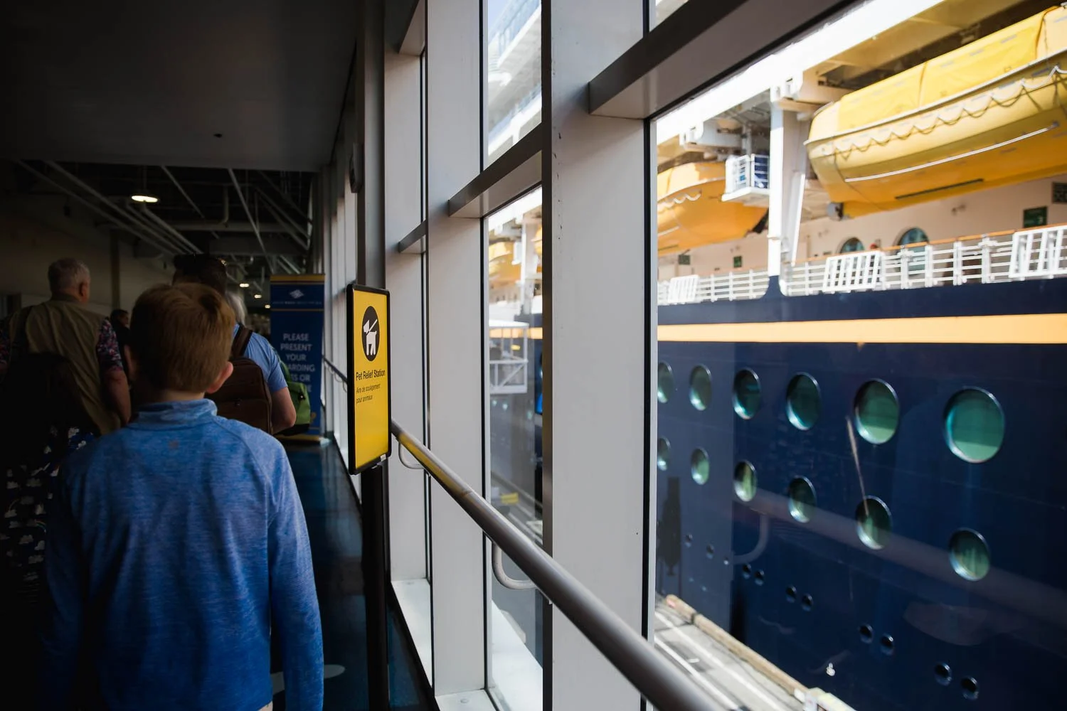 The Disney Wonder viewed through the windows in the port of Vancouver.