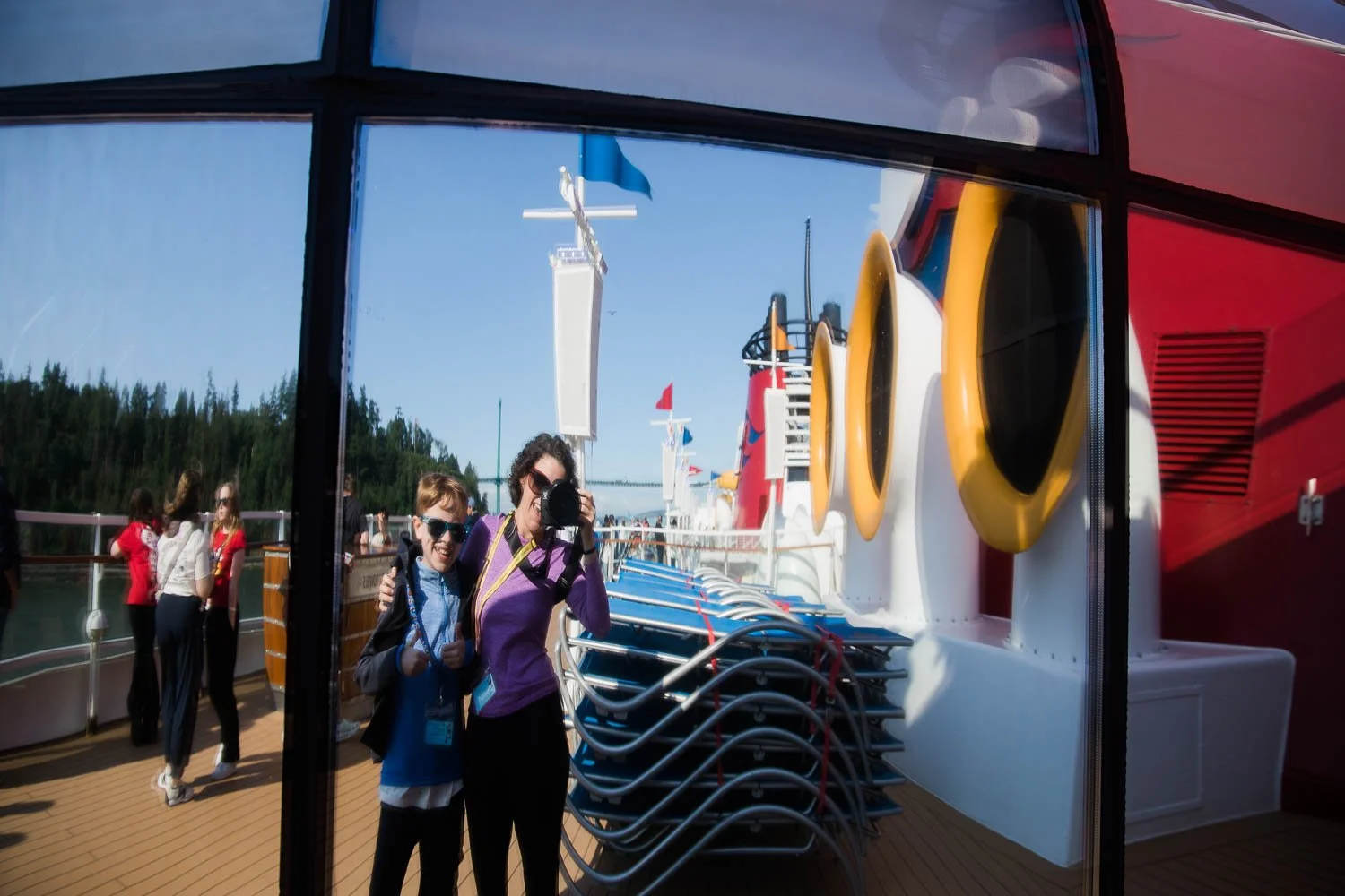 Mirror selfie during sail away on the Disney Wonder.