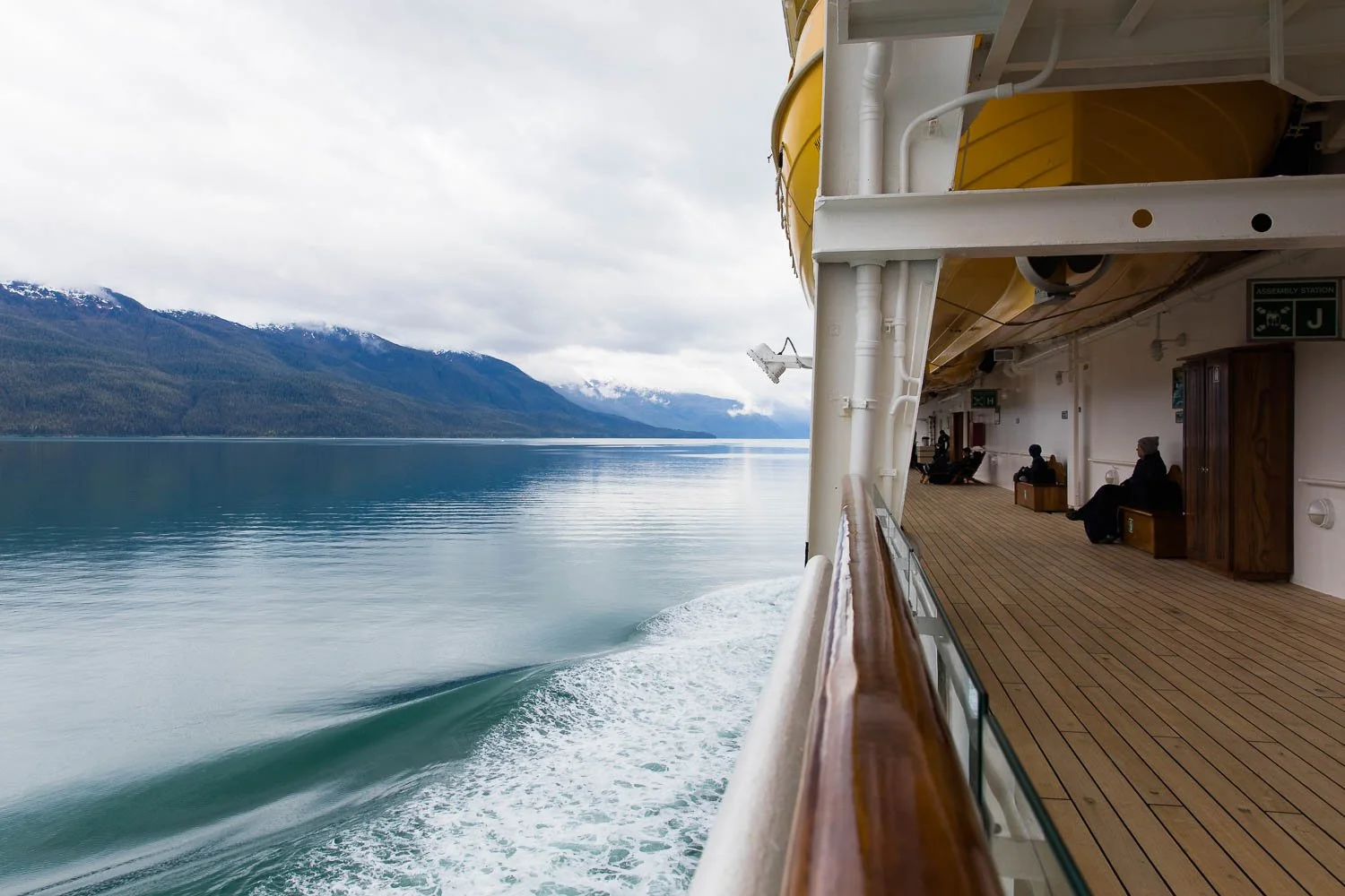 A look down deck four of the Disney Wonder as it sails through Alaskan wilderness.