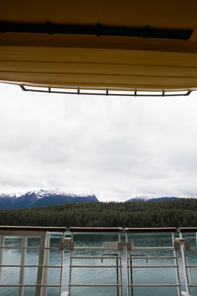View of  Endicott Arm fjord from the Disney Wonder in Alaska.