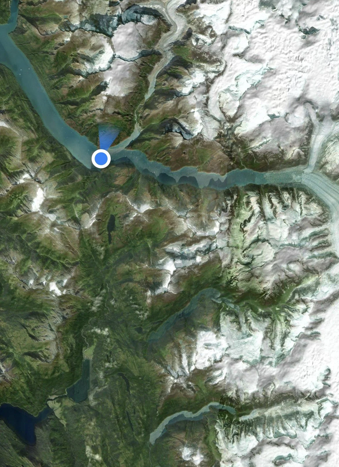 A google map of the Endicott Arm and Dawes glacier in Alaska.