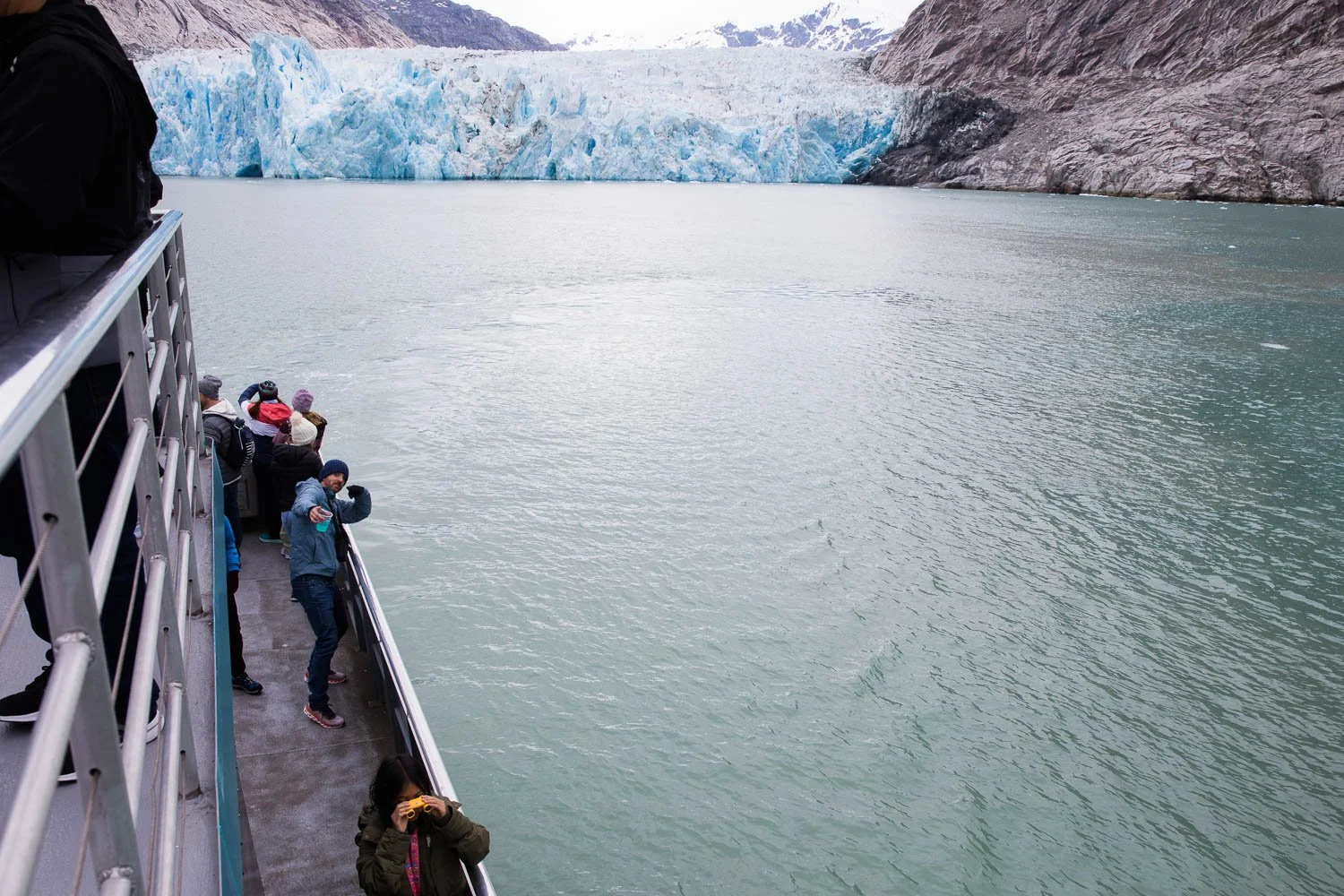 Dawes glacier viewed from top deck of boat.