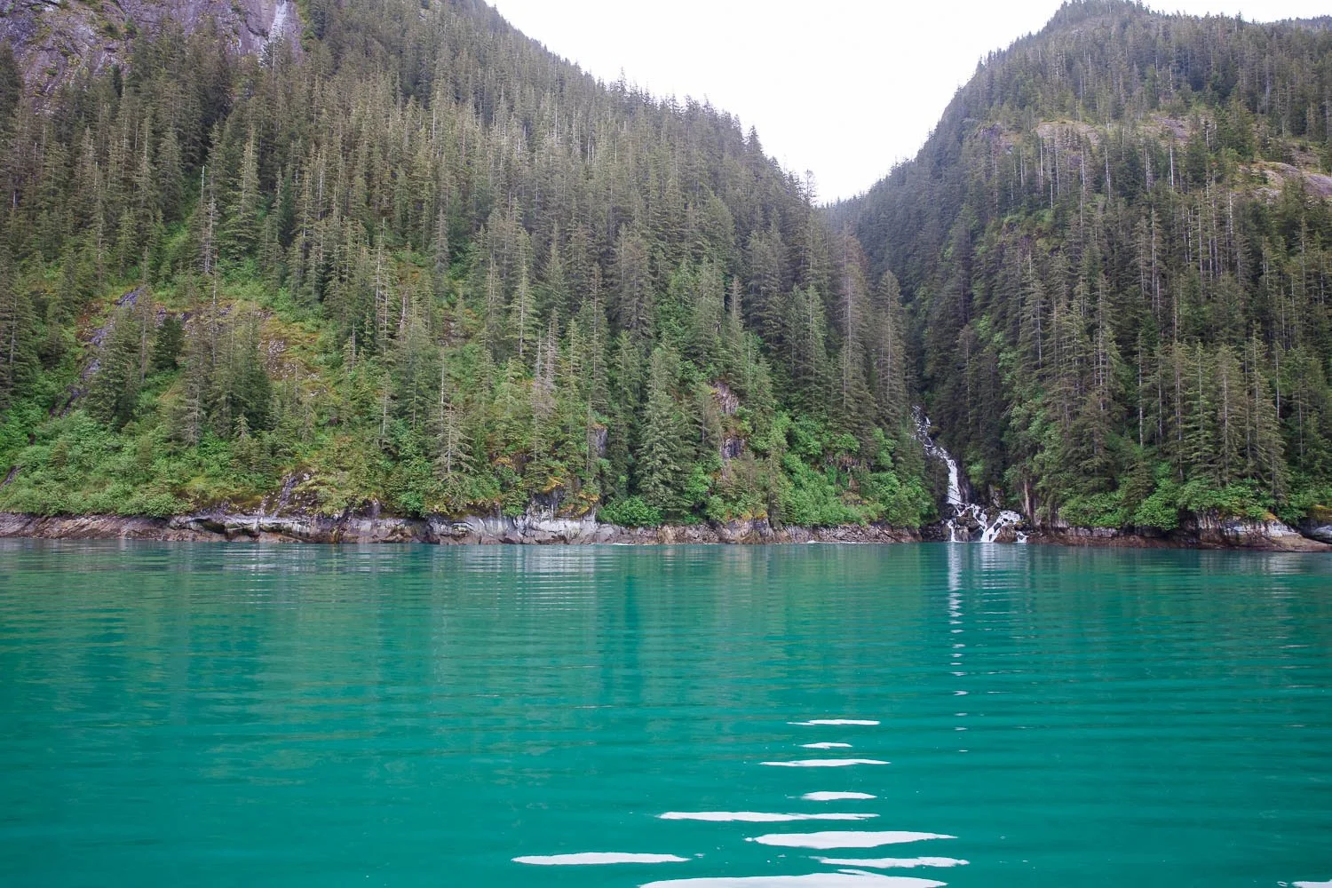 View of a cascade in an Alaskan fjord.