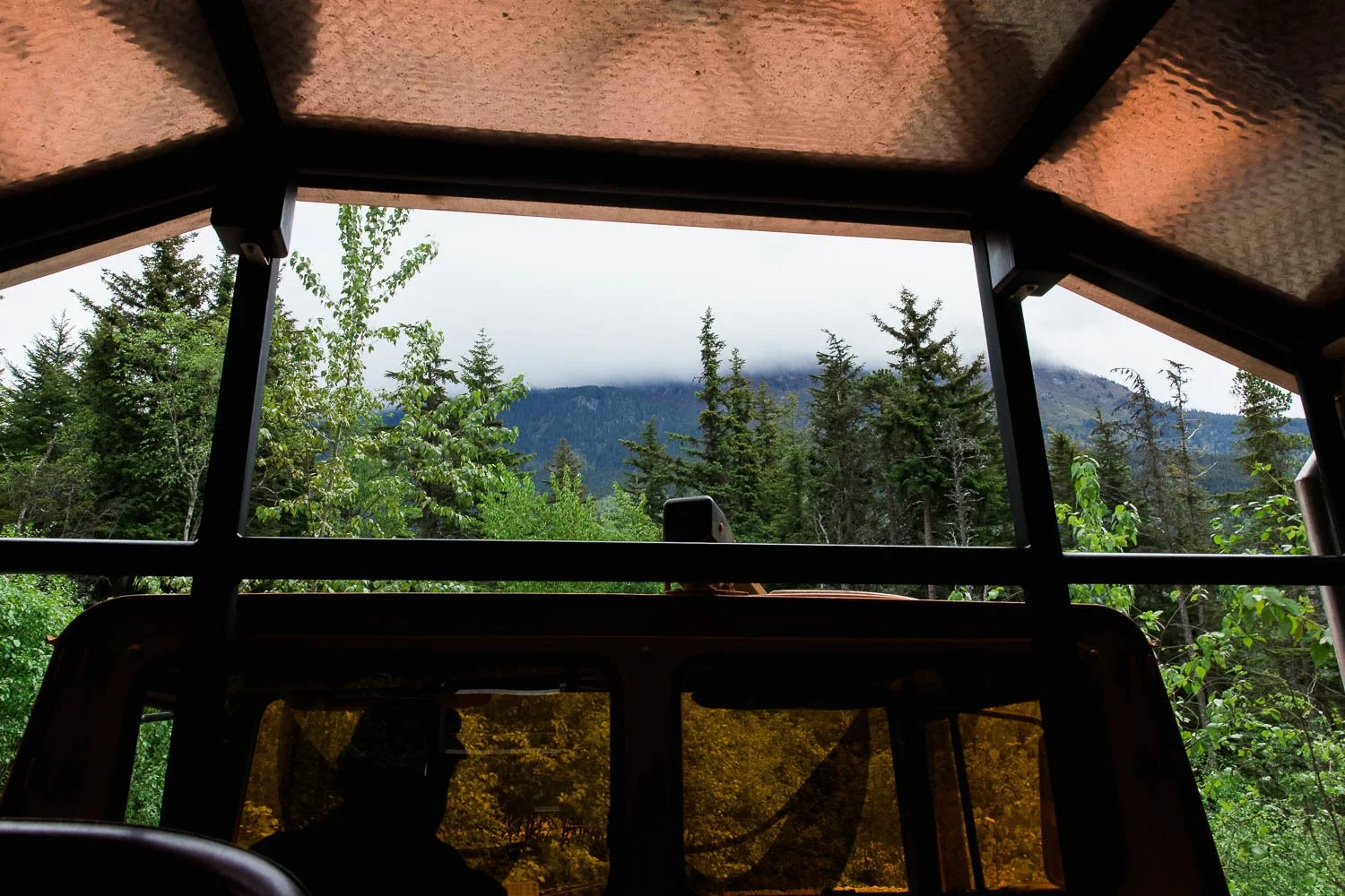 View from a four wheel drive vehicle at Grizzly River Falls in Alaska.