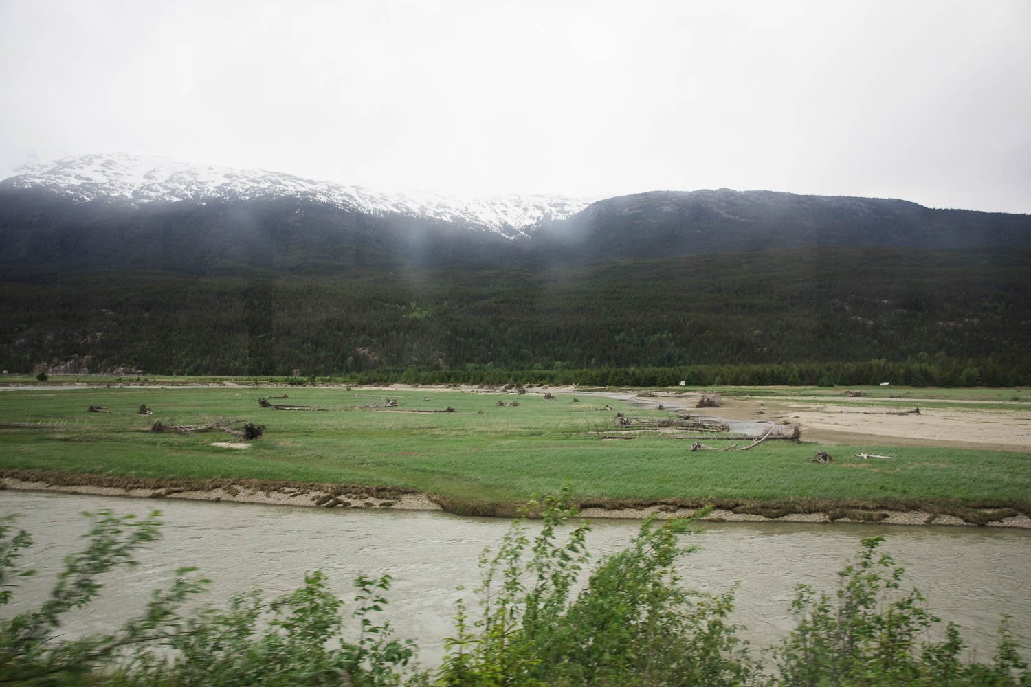 View of the water and mountains in Skagway, Alaska.