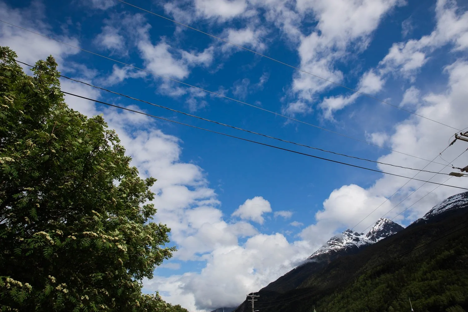 Bright blue skies in Skagway, Alaska.