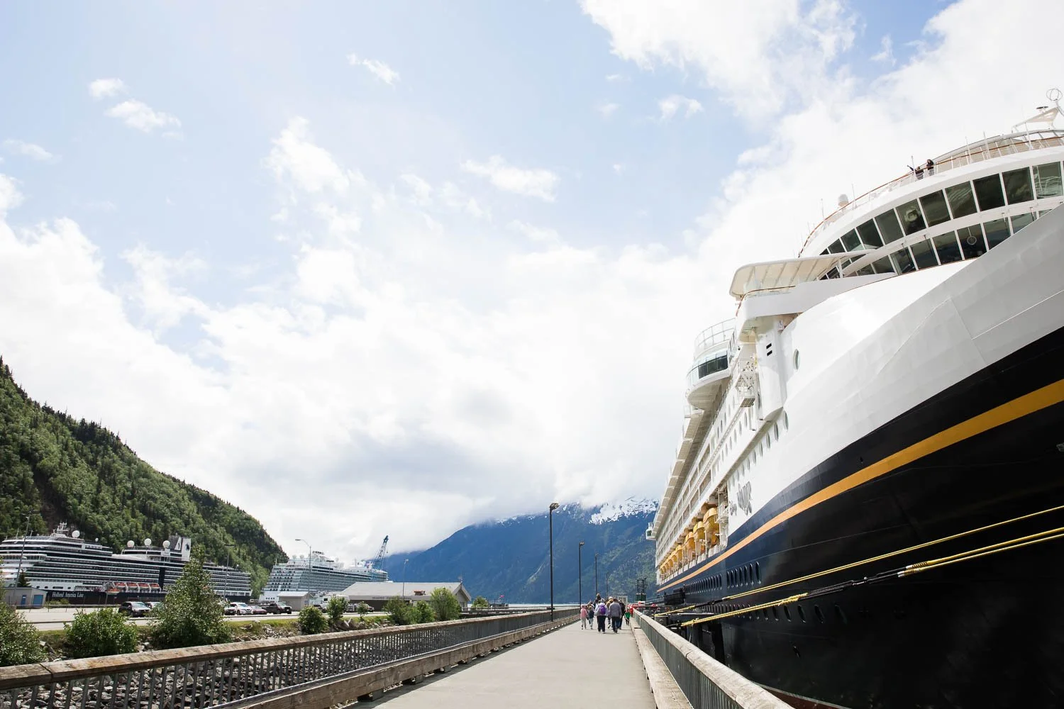 Looking down the side of the Disney Wonder where it is docked in Skagway, Alaska.