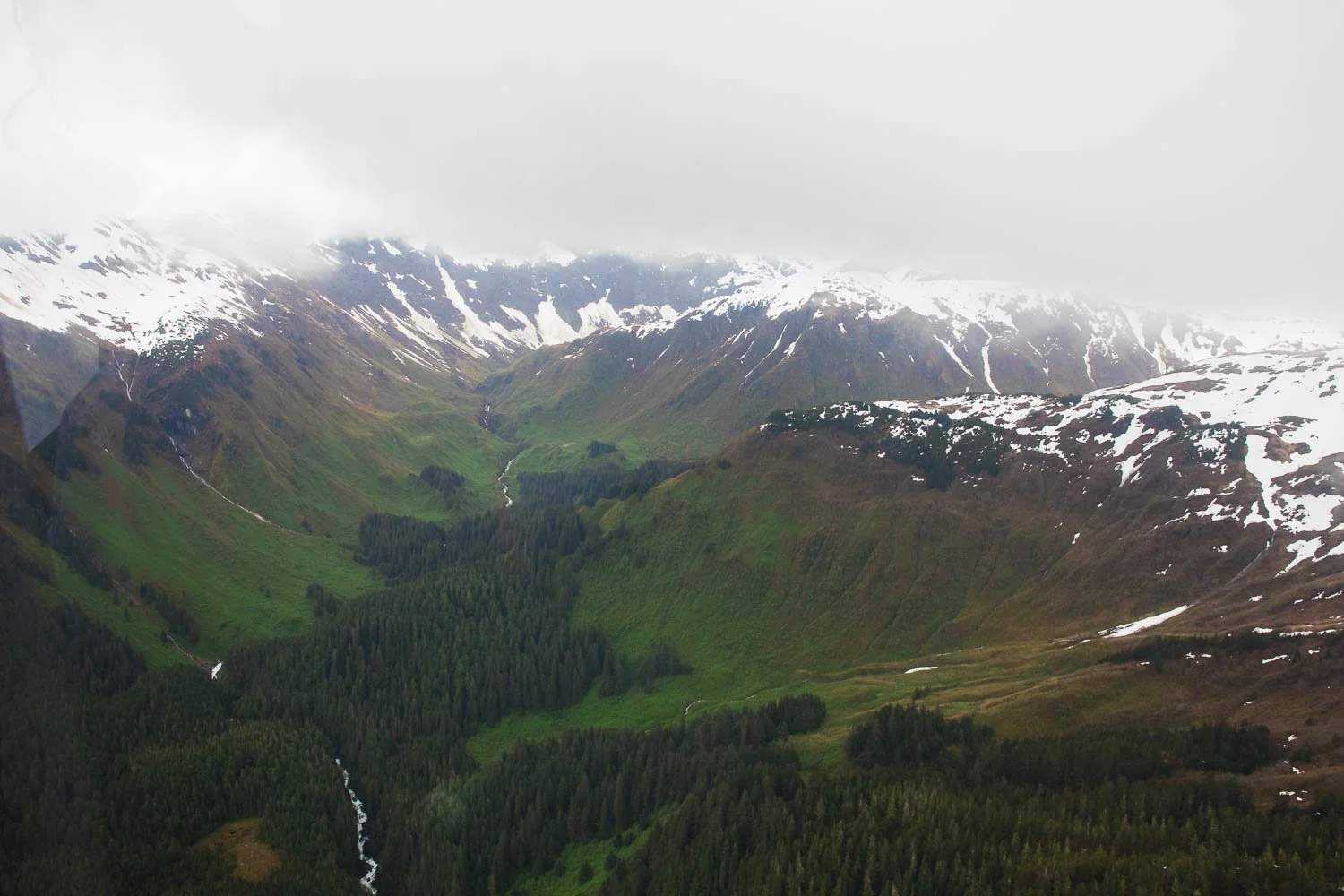 Mountains in Juneau, Alaska seen from above.