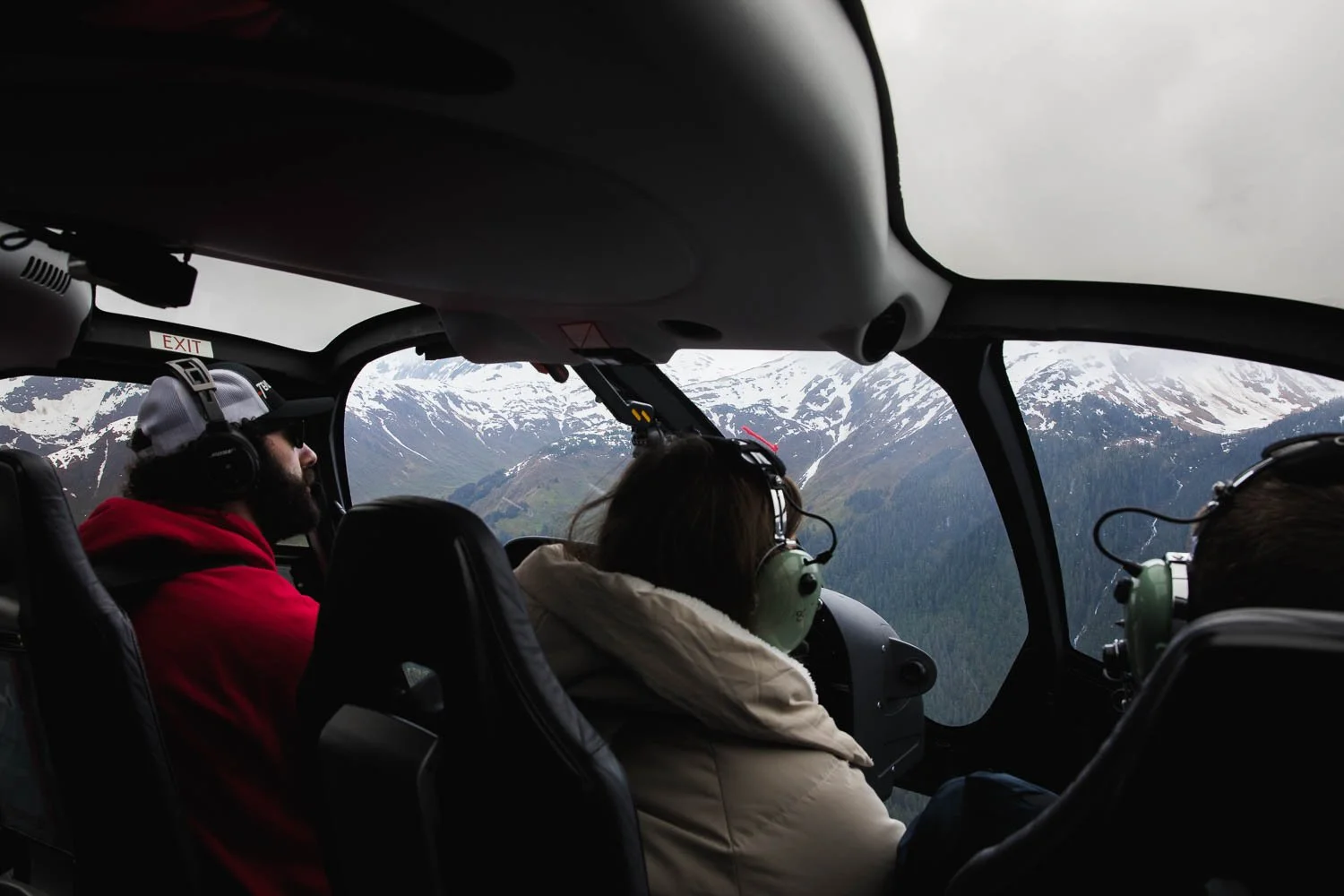 Views looking out of a helicopter in Alaska.