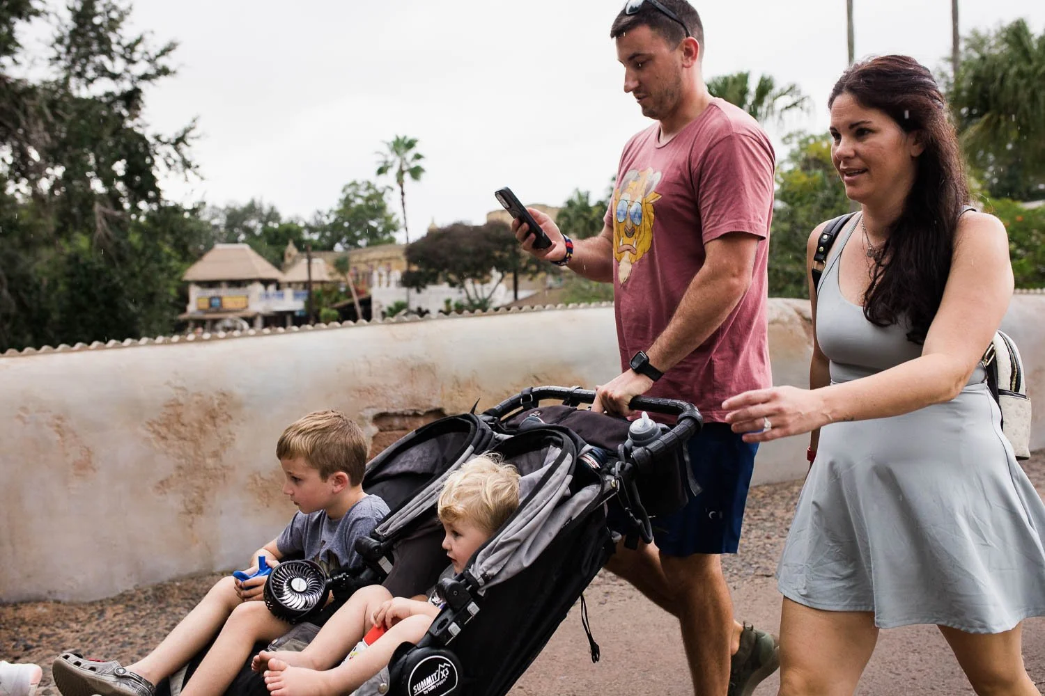 Family walks through Animal Kingdom.