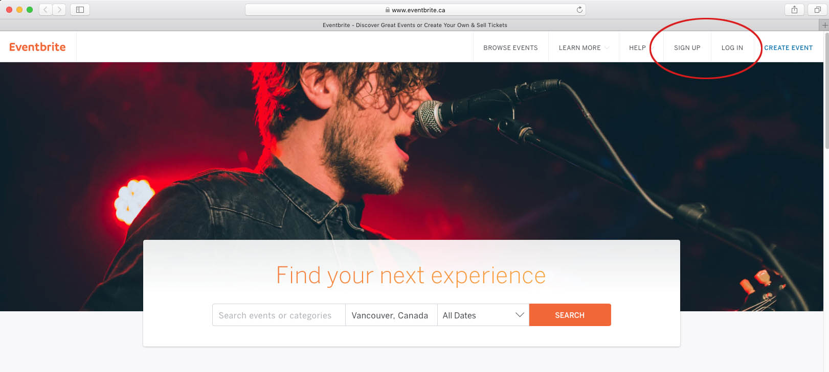 The sIGN UP AND LOG IN BUTTONS ARE IN THE UPPER RIGHT.