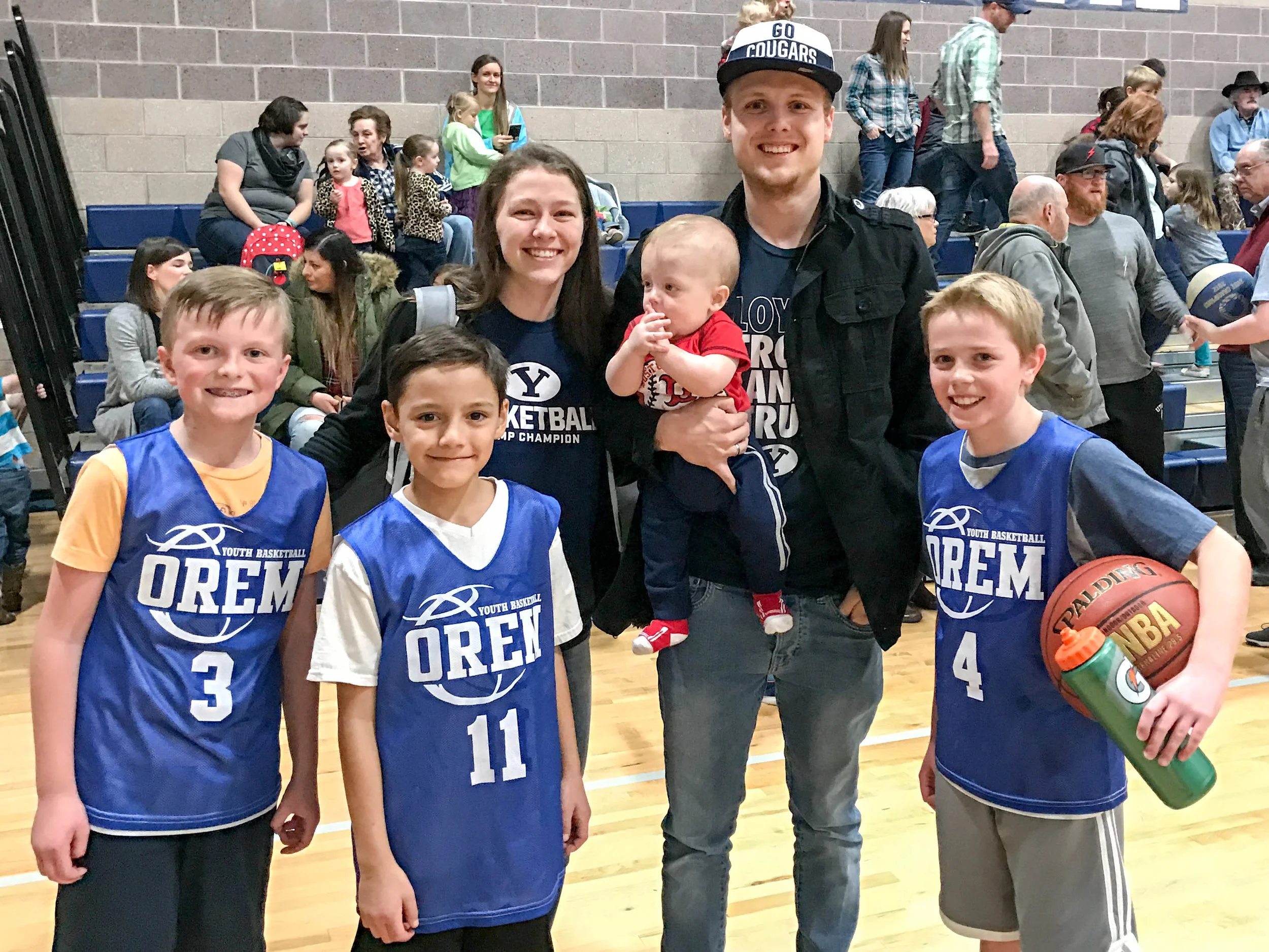 Jude's primary teachers (Jace and Sara Ellsworth) came to his final game. From left to right: Jude, Tau, Sara, Noah, Jace and Cooper. Jude, Tau and Cooper are all in the same primary class and grade (4th grade).