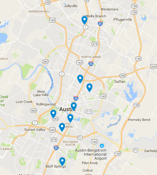 This map shows the 9 Austin developments seeking affordable housing tax credits