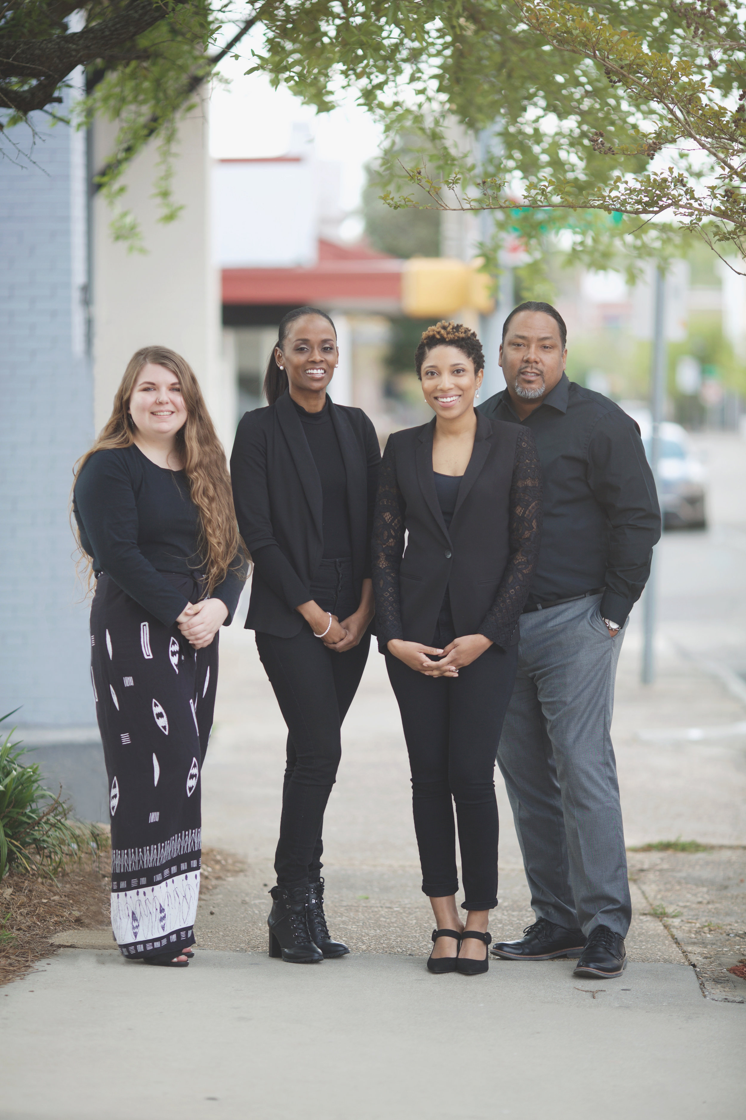 Full-Time Management Team (L-R): Destiny Hosmer (Comm. Manager), Kienda Koonce (Program Manager), Precious Freeman (Executive Director), Biko Freeman (Facilities Manager)