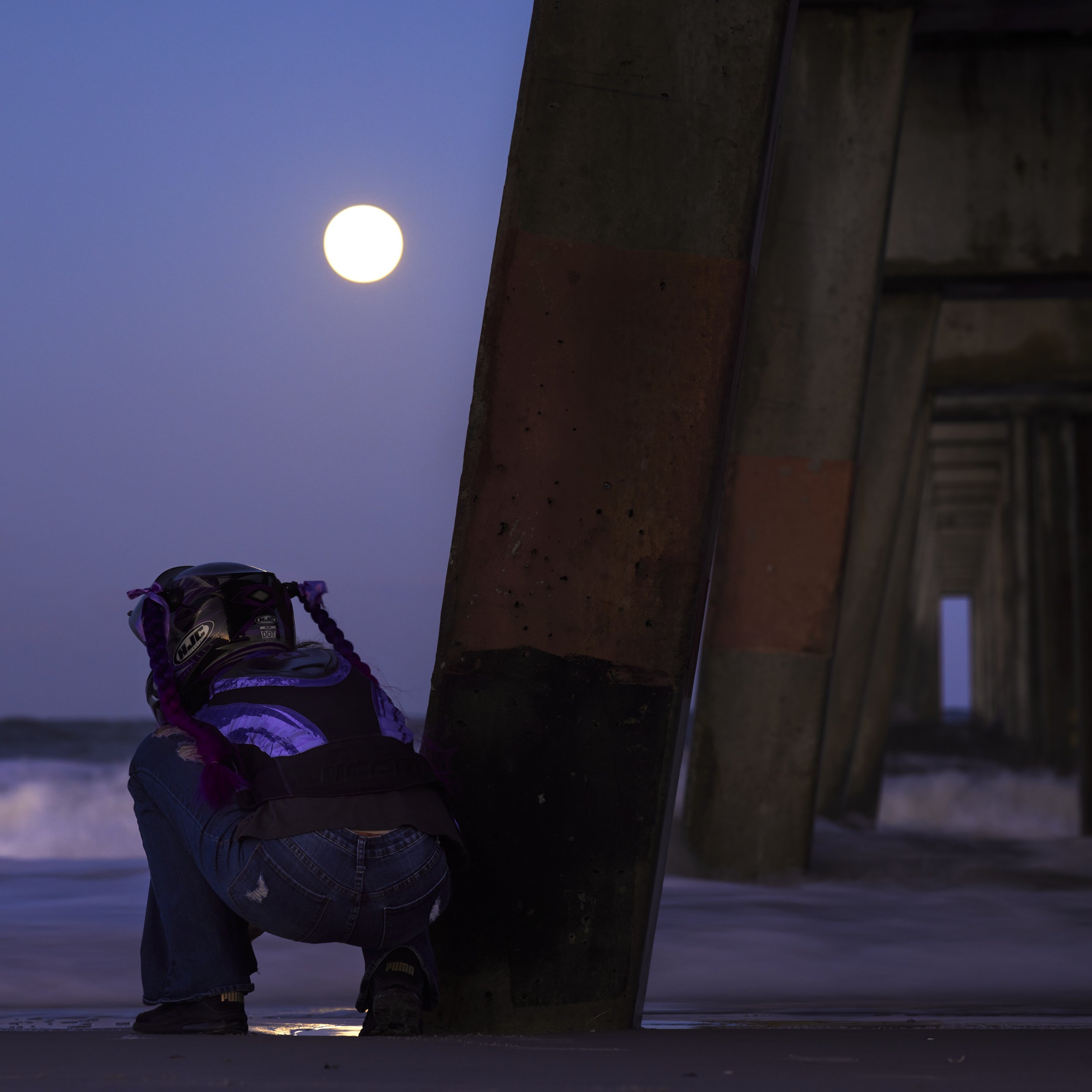 Full Moon Photobomb, Jacksonville Pier, Jacksonville, FL by Greg Frucci