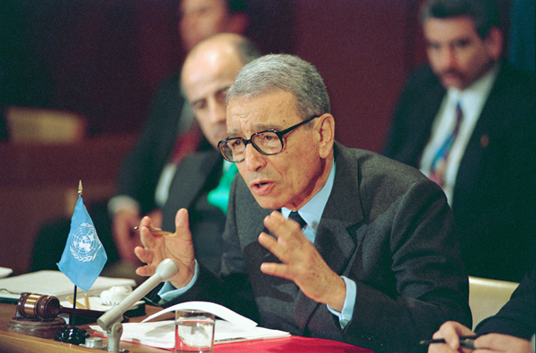 Boutros Boutros-Ghali, as UN Secretary-general. Credit: UN Photo, http://www.unmultimedia.org/photo/gallery.jsp?query=boutros-ghali .