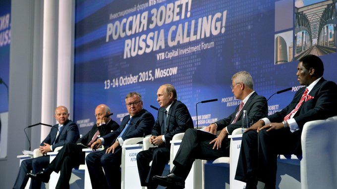 President Putin speaking on economic sanctions at an october 2015 investment forum in moscow. Credit: The kremlin, http://en.kremlin.ru/events/president/news/50498.