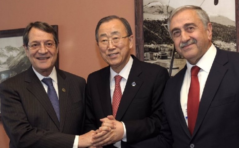 UN SECRETARY-GENERAL BAN-KI MOon MEETS GREEK CYPRIOT LEADER NICOS ANASTASIADES AND TURKISH CYPRIOT LEADER MUSTAFA AKINCI IN Davos ON 21 January 2016. Credit: UNITED NATIONS , http://162.243.184.203/2016/01/21/the-secretary-general-remarks-for-press-following-meeting-with-mr-nicos-anastasiades-greek-cypriot-leader-and-mr-mustafa-akinci-turkish-cypriot-leader-davos-21-january-2016-as-delivered/.
